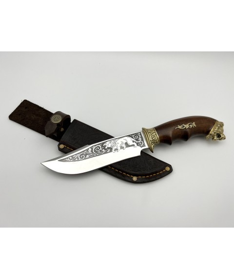 Нож ручной работы для охоты и рыбалки туристический «Лев» 160 мм с кожаными ножнами нескладной