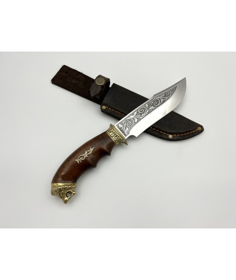 Нож ручной работы для охоты и рыбалки туристический «Лев» 160 мм с кожаными ножнами нескладной