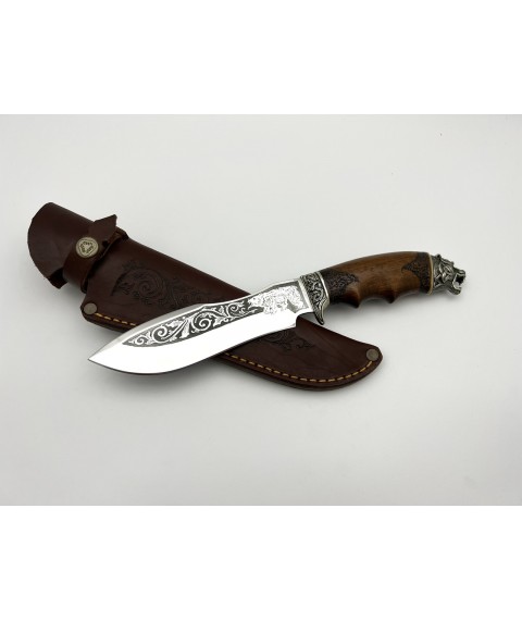 Нож ручной работы для охоты и рыбалки туристический «Кельтский Медведь» мельхиор с кожаными ножнами нескладной