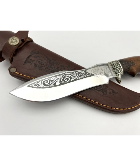 Нож ручной работы для охоты и рыбалки туристический «Кельтский Медведь» мельхиор с кожаными ножнами нескладной