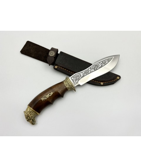 Handmade tourist knife for hunting and fishing “Eagle” 165 mm with leather sheath, awkward