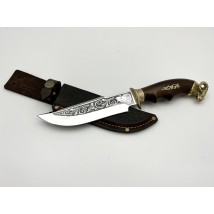 Handmade tourist knife for hunting and fishing “Argali” 275 mm with leather sheath, awkward