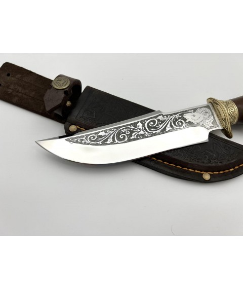 Handmade tourist knife for hunting and fishing “Argali” 275 mm with leather sheath, awkward