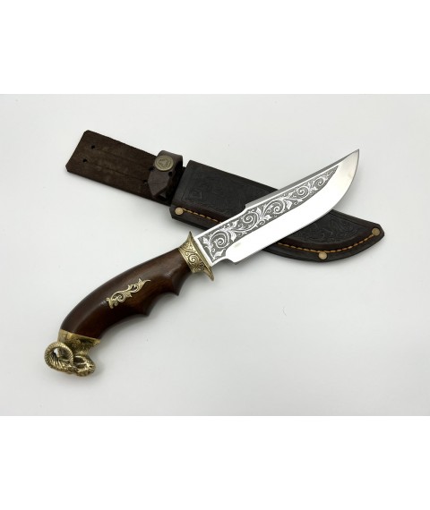 Нож ручной работы для охоты и рыбалки туристический «Архар»  275 мм с кожаными ножнами нескладной