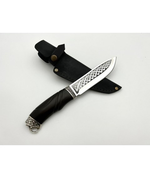 Handmade tourist knife for hunting and fishing “Hunter” with leather sheath, awkward