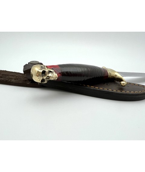 Handmade combat knife “Finnish skull #1” with leather sheath, awkward 95x18