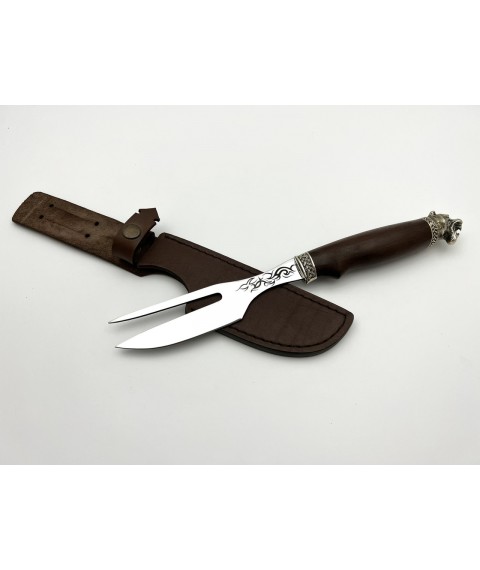 Handmade barbecue knife-fork “Tiger”, 2 in 1 with leather sheath