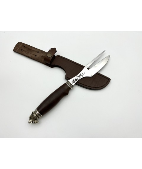Handmade barbecue knife-fork “Tiger”, 2 in 1 with leather sheath
