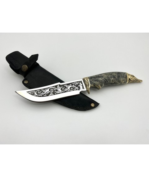 Нож ручной работы для охоты и рыбалки туристический «Щука» с кожаными ножнами нескладной
