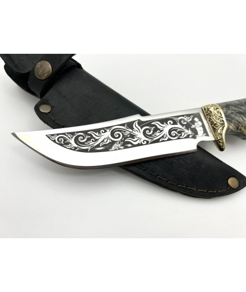 Handmade tourist knife for hunting and fishing “Pike” with leather sheath, awkward