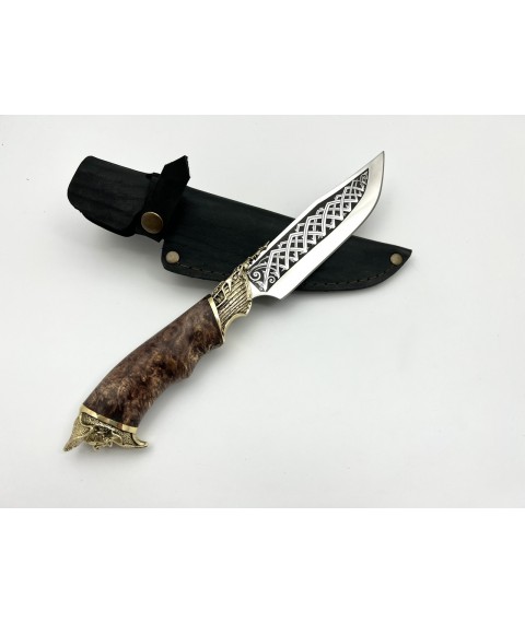 Handmade tourist knife for hunting and fishing “Pirate” with leather sheath, awkward