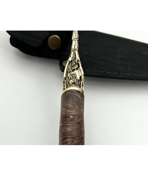 Handmade tourist knife for hunting and fishing “Pirate” with leather sheath, awkward