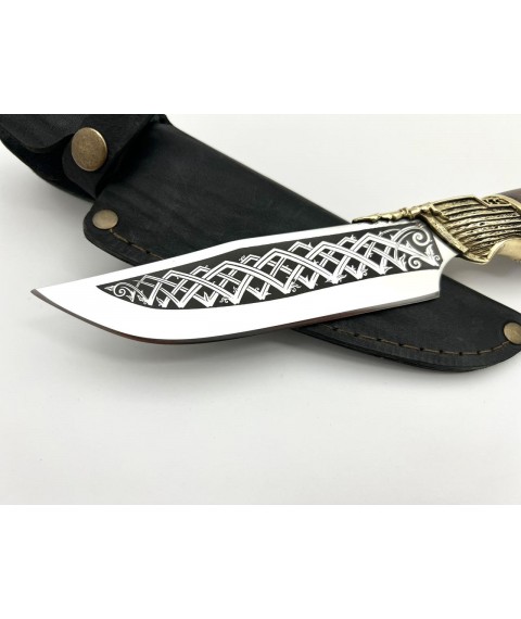 Нож ручной работы для охоты и рыбалки туристический «Пират» с кожаными ножнами нескладной
