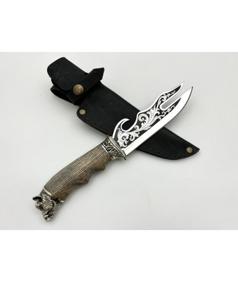 Нож ручной работы для барбекю 3 в 1 «Кабан» (светлый) с кожаными ножнами 95х18/57-58 HRC