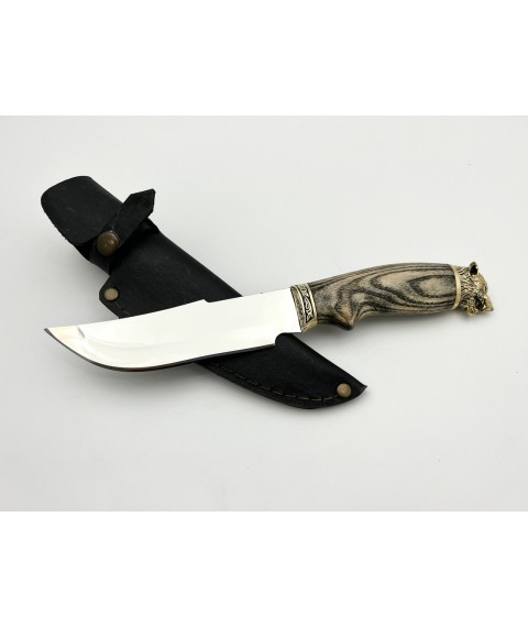 Нож ручной работы для охоты и рыбалки туристический «Волк» ясень с кожаными ножнами нескладной