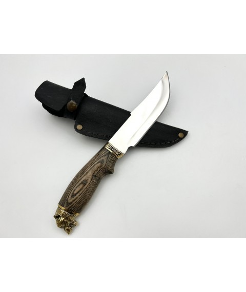 Нож ручной работы для охоты и рыбалки туристический «Волк» ясень с кожаными ножнами нескладной