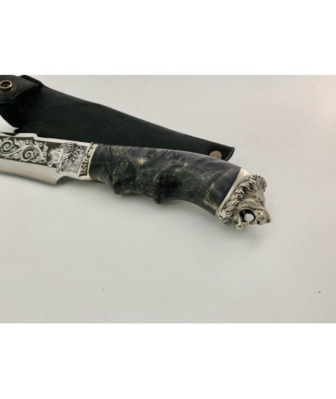 Нож ручной работы для охоты и рыбалки туристический «Лев» #1 с кожаными ножнами 95х18/58 HRC