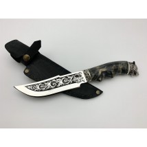 Нож ручной работы для охоты и рыбалки туристический «Волк» 95х18 с кожаными ножнами нескладной