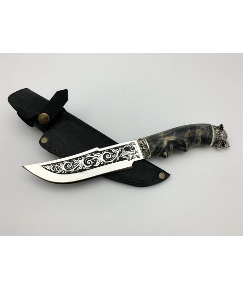Handmade tourist knife for hunting and fishing “Wolf” 95x18 with leather sheath, awkward