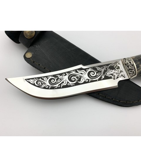 Handmade tourist knife for hunting and fishing “Wolf” 95x18 with leather sheath, awkward