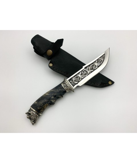 Handmade tourist knife for hunting and fishing “Boar” 95x18 #1 with leather sheath, awkward