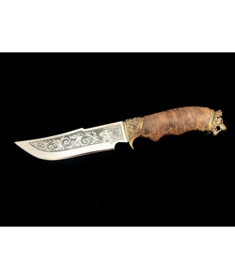 Handmade tourist knife for hunting and fishing “Lion” 95x18 #2 with leather sheath, awkward