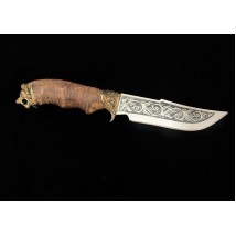 Handmade tourist knife for hunting and fishing “Lion” 95x18 #2 with leather sheath, awkward