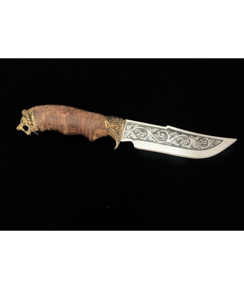 Нож ручной работы для охоты и рыбалки туристический «Лев» 95х18 #2 с кожаными ножнами нескладной