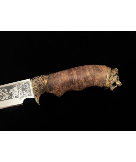 Нож ручной работы для охоты и рыбалки туристический «Лев» 95х18 #2 с кожаными ножнами нескладной