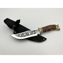 Нож ручной работы для охоты и рыбалки туристический «Кабан» 95х18 #2 с кожаными ножнами нескладной