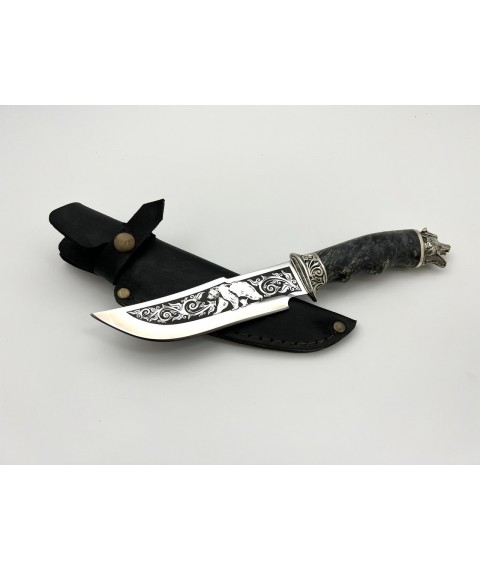 Handmade tourist knife for hunting and fishing “Bear” 95x18 with leather sheath, awkward