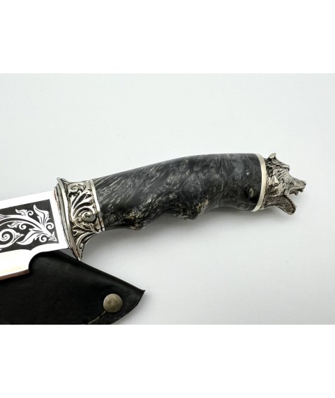 Handmade tourist knife for hunting and fishing “Bear” 95x18 with leather sheath, awkward