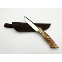 Handmade tourist knife for hunting and fishing “Falcon” with leather sheath, awkward ShKh15