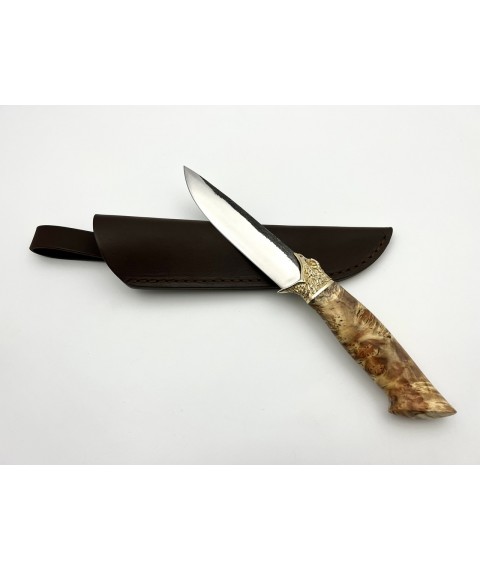 Handmade tourist knife for hunting and fishing “Falcon” with leather sheath, awkward ShKh15