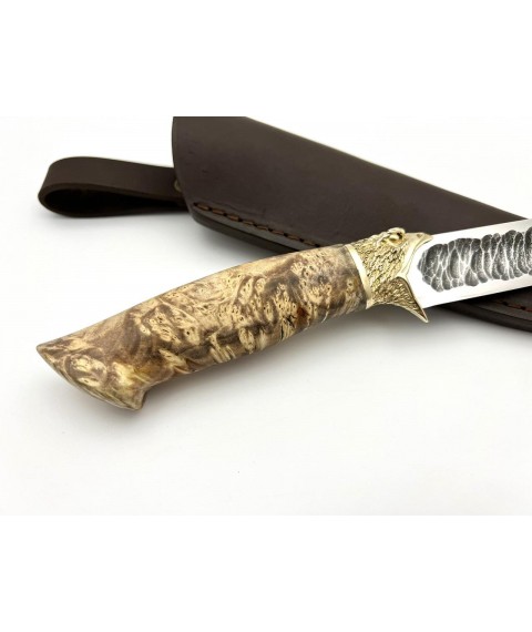 Нож ручной работы для охоты и рыбалки туристический «Сокол» с кожаными ножнами нескладной ШХ15
