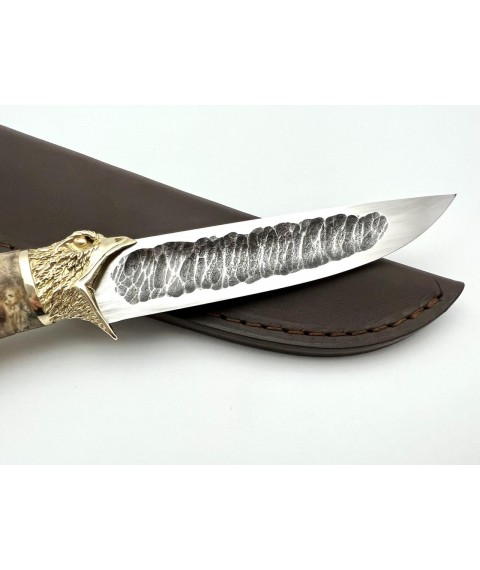 Handmade tourist knife for hunting and fishing “Falcon” with leather sheath, awkward ShKh15