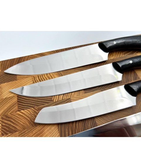 Set of handmade kitchen knives “Fox tail #1” black handle, 65Х13/57HRC