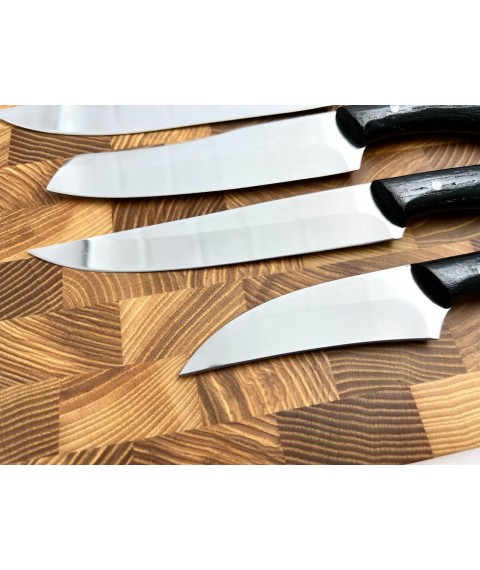 Set of handmade kitchen knives “Fox tail #1” black handle, 65Х13/57HRC