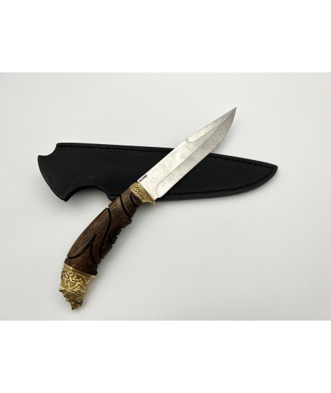 Нож ручной работы для охоты и рыбалки туристический «Кельтский медведь» с кожаными ножнами 50х14мф