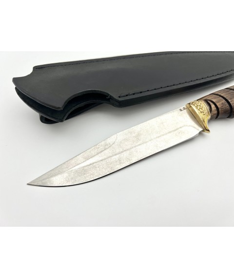 Нож ручной работы для охоты и рыбалки туристический «Кельтский медведь» с кожаными ножнами 50х14мф