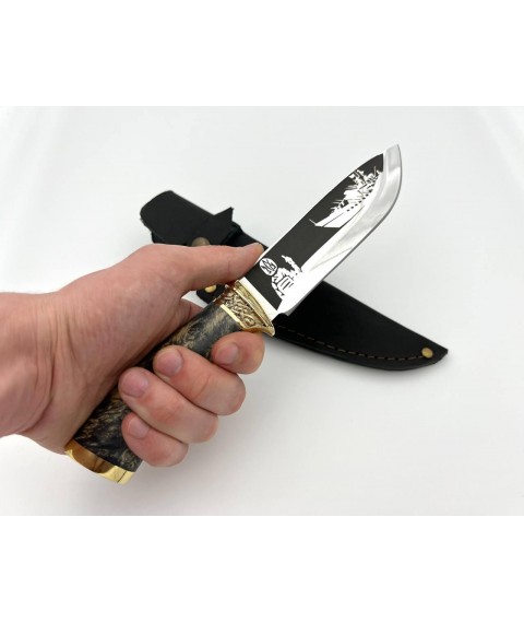Handmade knife “Russian ship” with leather sheath, awkward 95x18/58 HRC