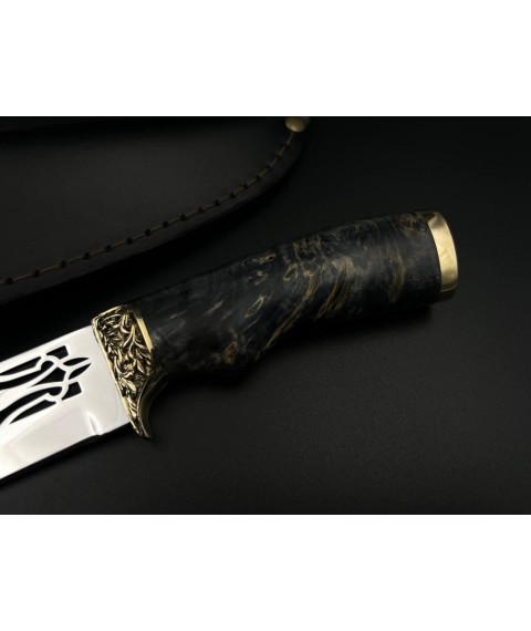 Нож ручной работы «Патриот #5» с Тризубом с кожаными ножнами нескладной 95Х18