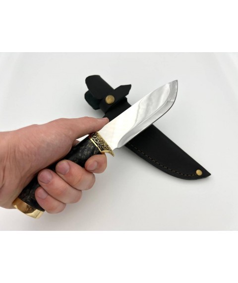 Нож ручной работы «С гербом ЗСУ #1» с кожаными ножнами нескладной 95Х18