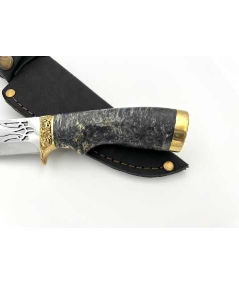 Нож ручной работы «Патриот #6» с гербом ЗСУ с кожаными ножнами нескладной 95Х18