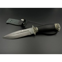 Боевой нож ручной работы из дамасской стали «Антитеррор #1» с кожаными ножнами 60-61 HRC.