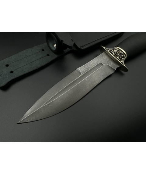 Handmade combat knife made of Damascus steel “Anti-Terror #1” with leather sheath 60-61 HRC.