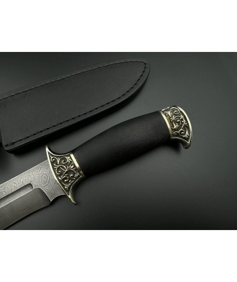 Handmade combat knife made of Damascus steel “Anti-Terror #1” with leather sheath 60-61 HRC.