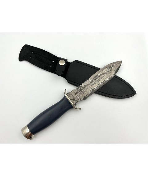 Handmade combat knife made of Damascus steel “Anti-Terror #2” with leather sheath