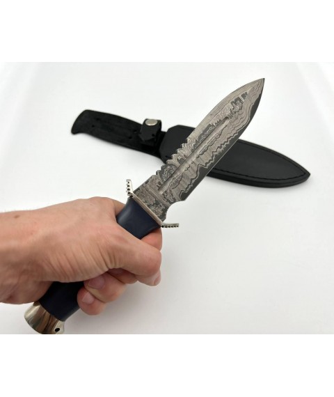 Handmade combat knife made of Damascus steel “Anti-Terror #2” with leather sheath