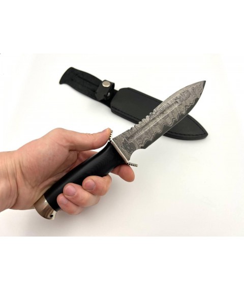 Handmade combat knife made of Damascus steel “Anti-Terror #3” with leather sheath